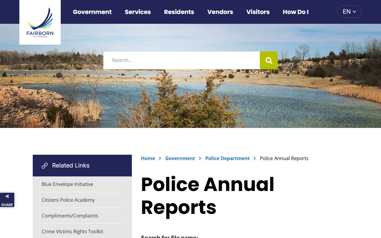 Fairborn Police annual reports page documenting city jail reports