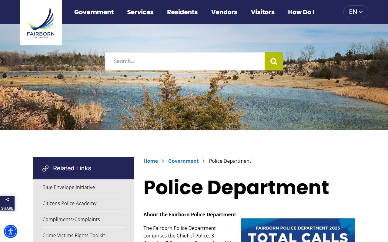 Fairborn Police Department contact page for Fairborn City Jail context