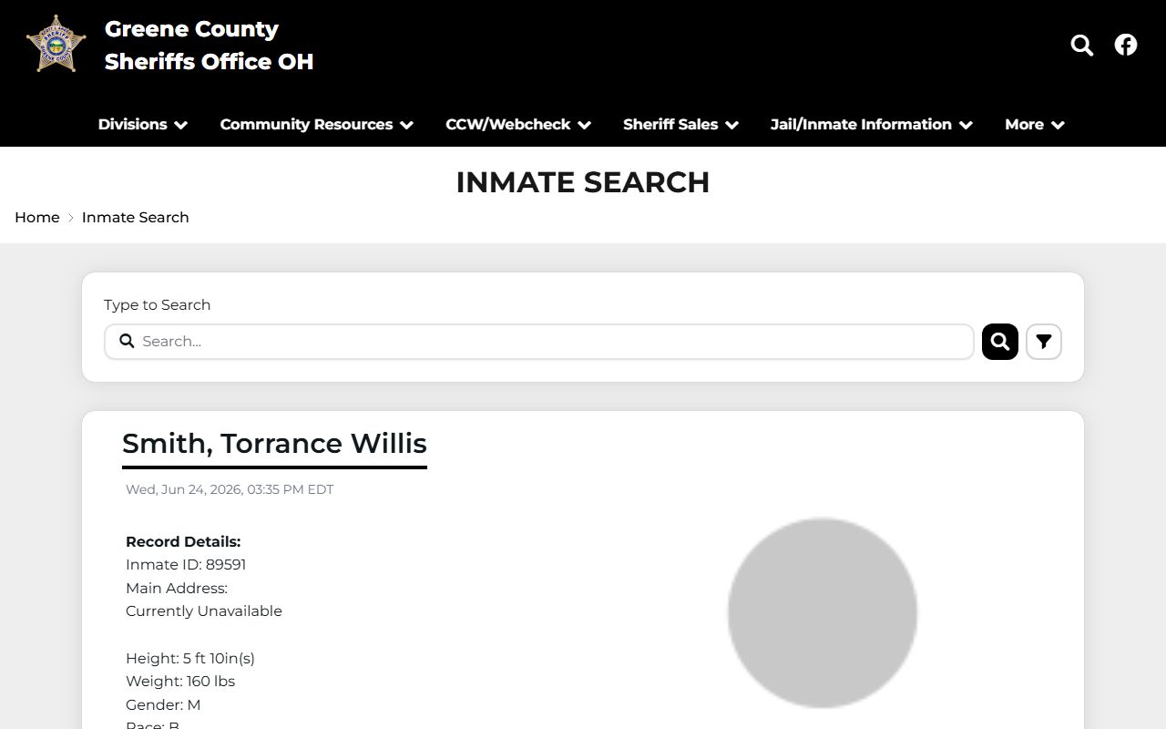 Greene County inmate population sheriff inmate search cards and mugshot fields